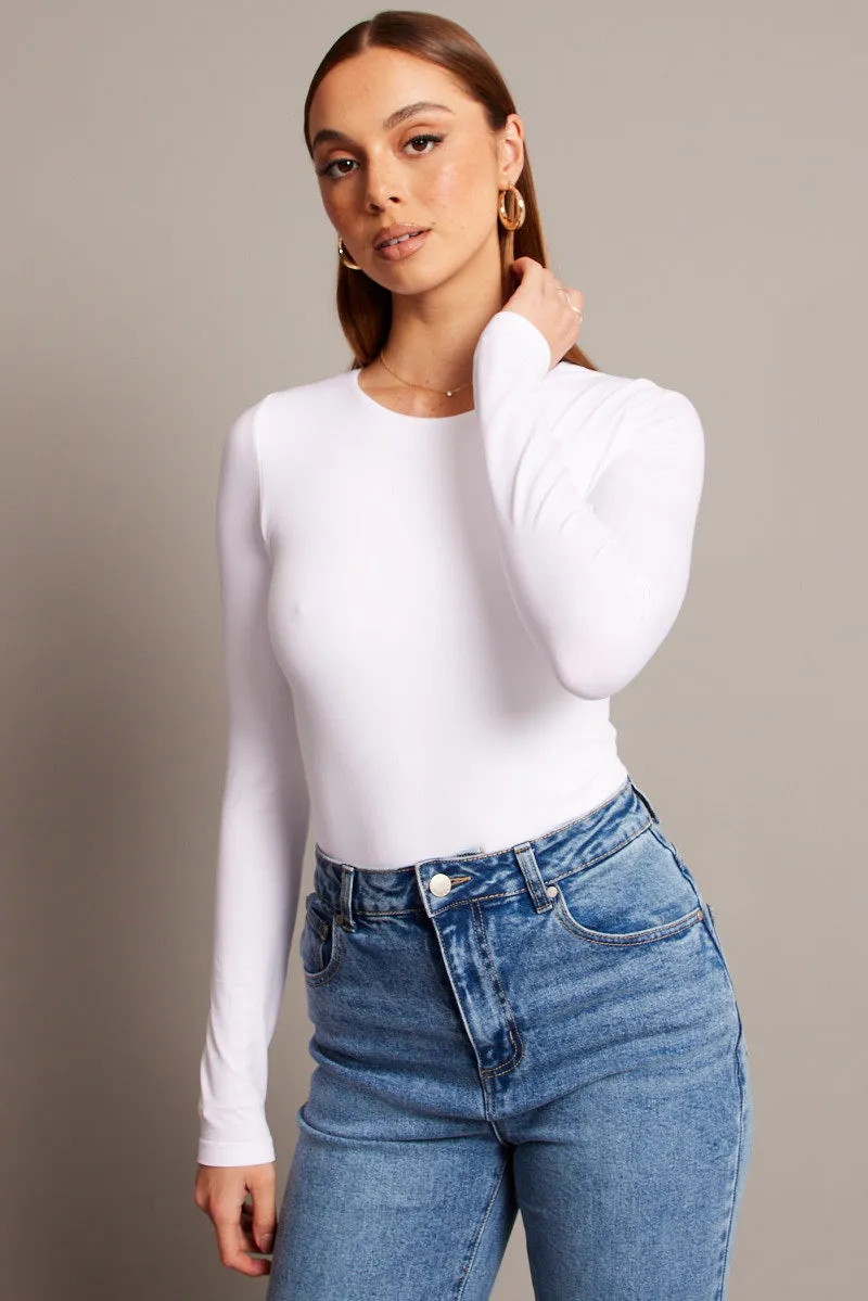 White Bodysuit Long Sleeve Crew Neck Seamless sold by Ally Fashion product image thumbnail 3