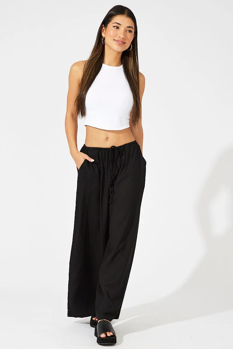 Black Wide Leg Pants Low Rise Linen Blend sold by Ally Fashion product image thumbnail 3