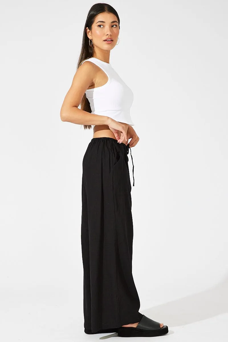 Black Wide Leg Pants Low Rise Linen Blend sold by Ally Fashion product image thumbnail 4