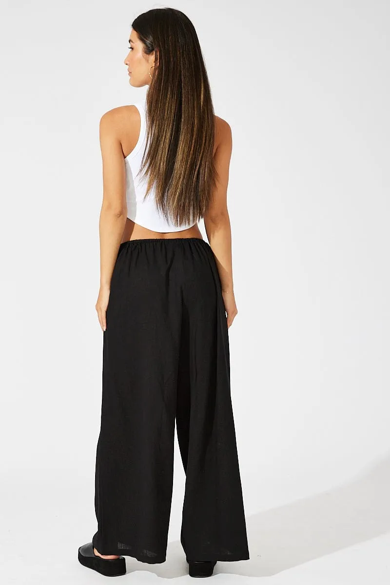 Black Wide Leg Pants Low Rise Linen Blend sold by Ally Fashion product image thumbnail 5