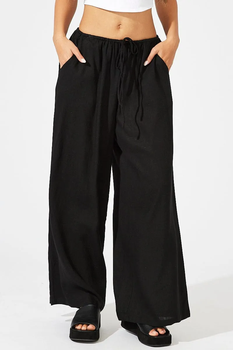 Black Wide Leg Pants Low Rise Linen Blend sold by Ally Fashion product image thumbnail 2