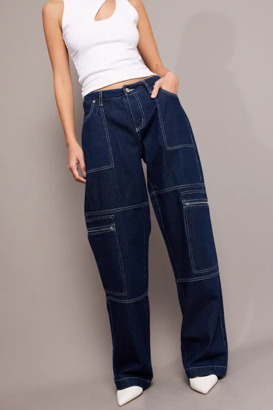 Denim Cargo Jean Mid Rise sold by Ally Fashion