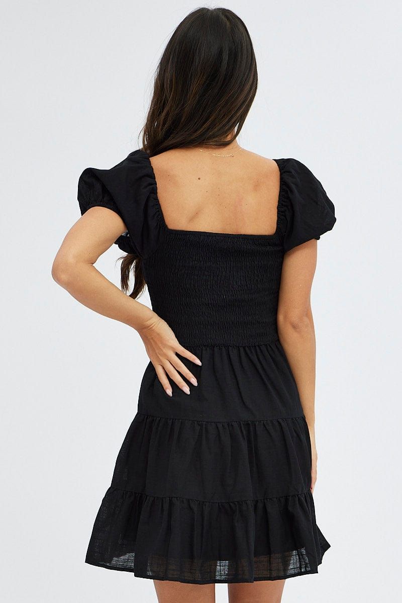 Black Fit and Flare Dress Short Sleeve Shirred sold by Ally Fashion product image thumbnail 5