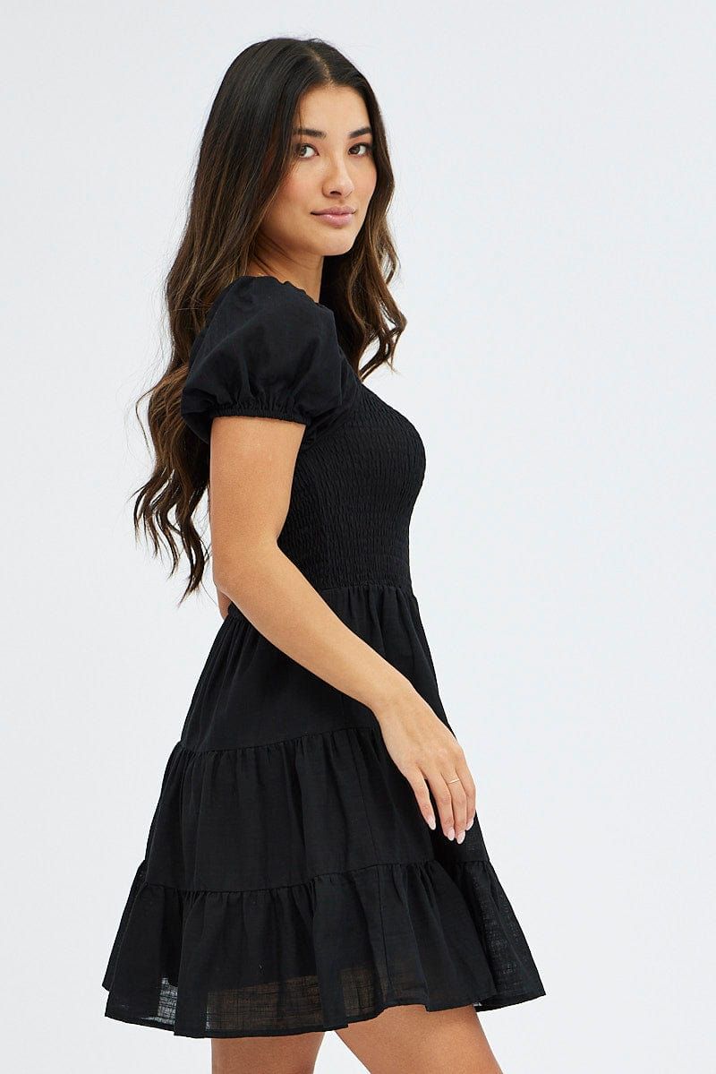 Black Fit and Flare Dress Short Sleeve Shirred sold by Ally Fashion product image thumbnail 4