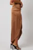 Brown Ruched Maxi Skirt Draped Satin Skirt sold by Ally Fashion