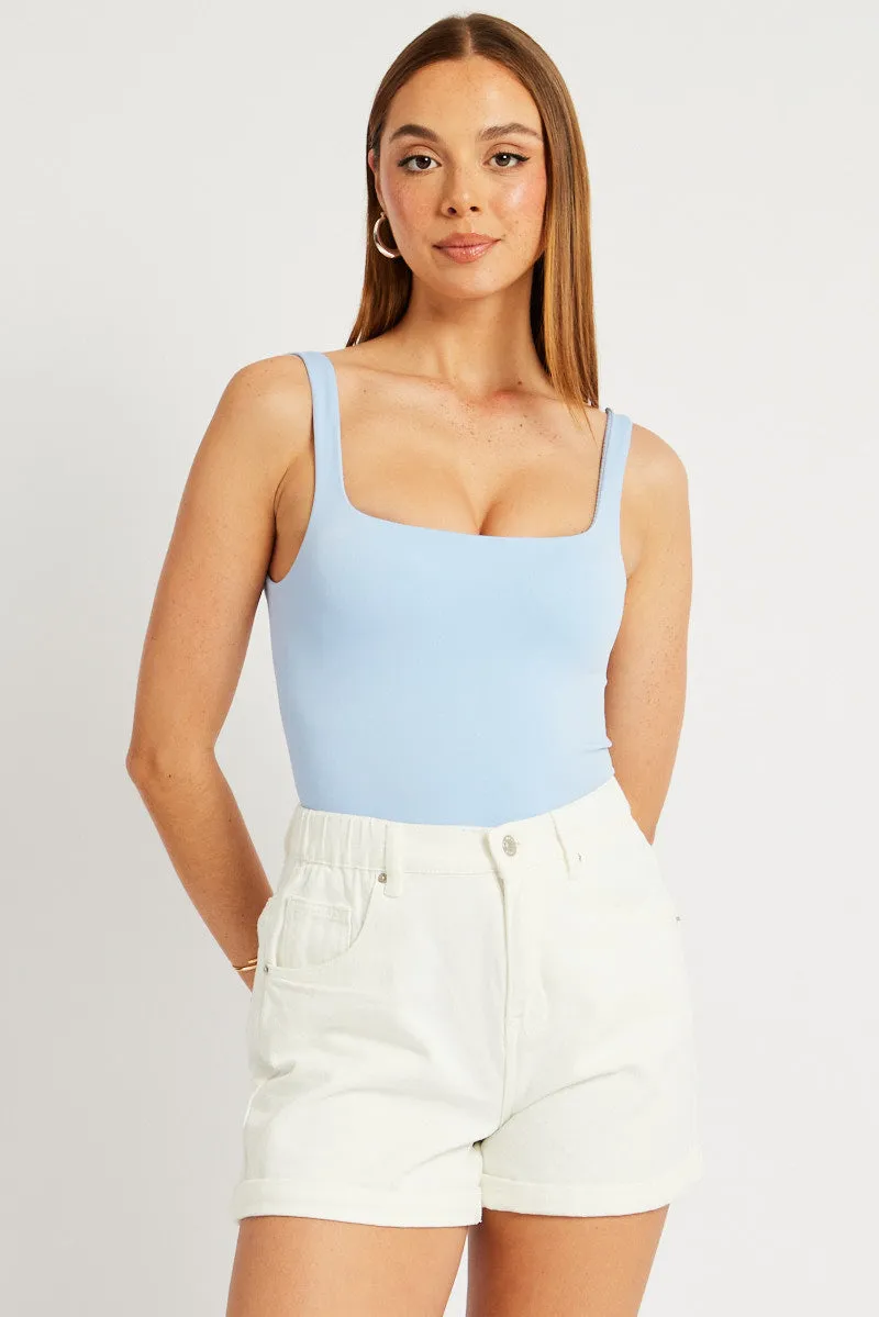 Blue Bodysuit Sleeveless Square Neck Seamless sold by Ally Fashion product image thumbnail 3