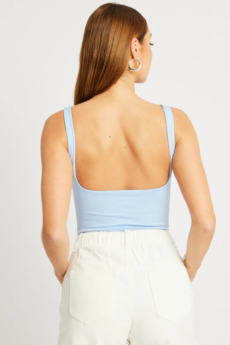 Blue Bodysuit Sleeveless Square Neck Seamless sold by Ally Fashion product image thumbnail 4