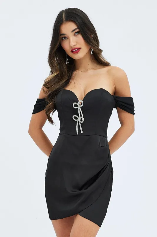 Black Diamante Bow Sweetheart Neckline Corset Dress sold by Ally Fashion