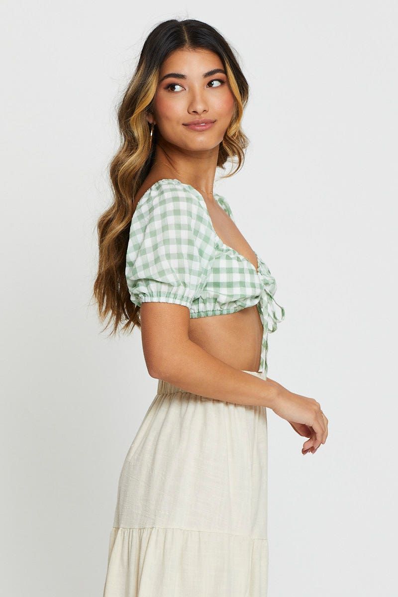 Check Crop Top Short Sleeve Tie Up sold by Ally Fashion product image thumbnail 4