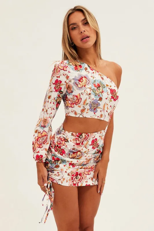 White Print One Shoulder Cutout Dress sold by Ally Fashion