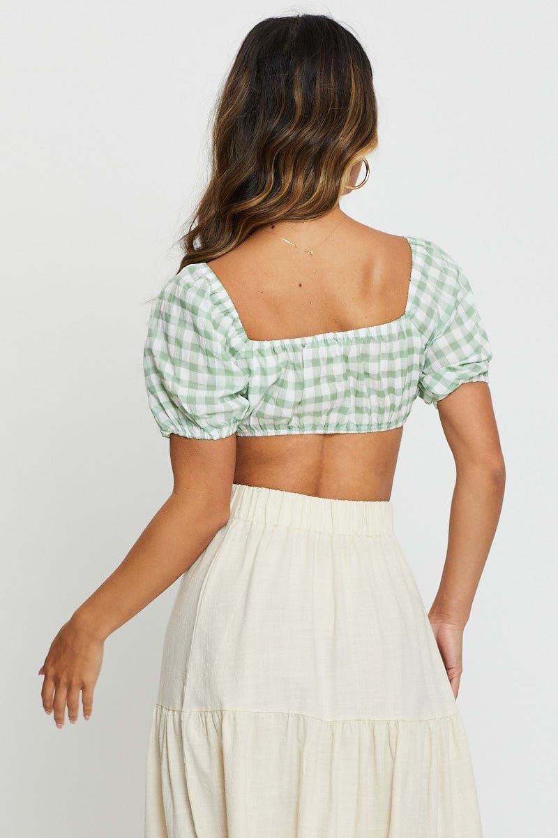 Check Crop Top Short Sleeve Tie Up sold by Ally Fashion product image thumbnail 5