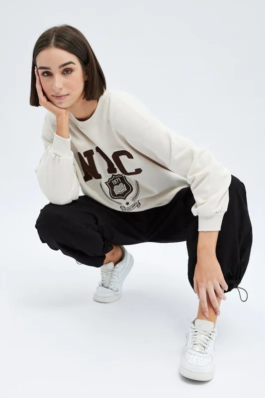 Beige Graphic Sweater Long Sleeves sold by Ally Fashion