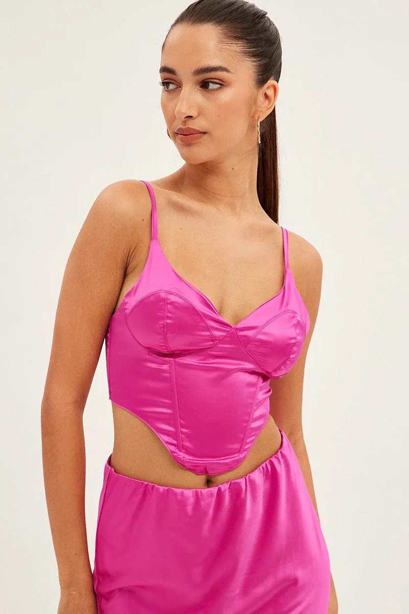 Pink Corset Top Sleeveless Sweetheart Crop Satin sold by Ally Fashion product image thumbnail 3