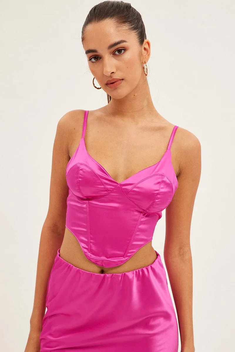 Pink Corset Top Sleeveless Sweetheart Crop Satin sold by Ally Fashion