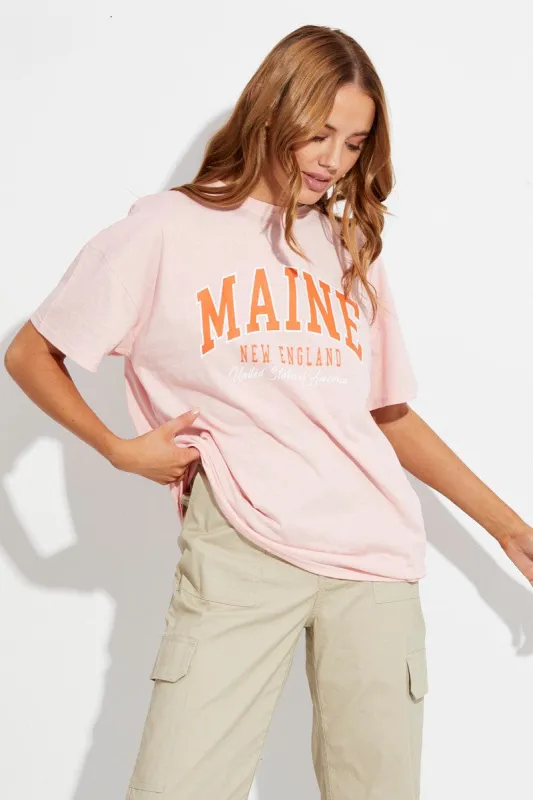 Pink Tee Round Neck Collage Slogan Varsity Graphic sold by Ally Fashion