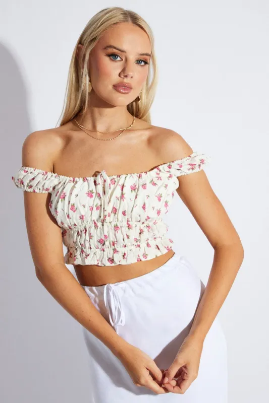 White Ditsy Crop Top Short Sleeve sold by Ally Fashion