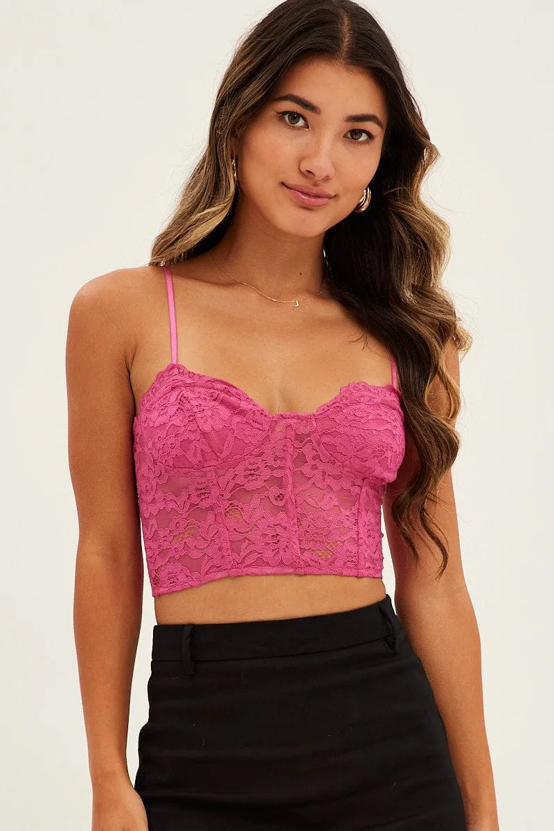Pink Floral Lace Corset Top sold by Ally Fashion product image thumbnail 3