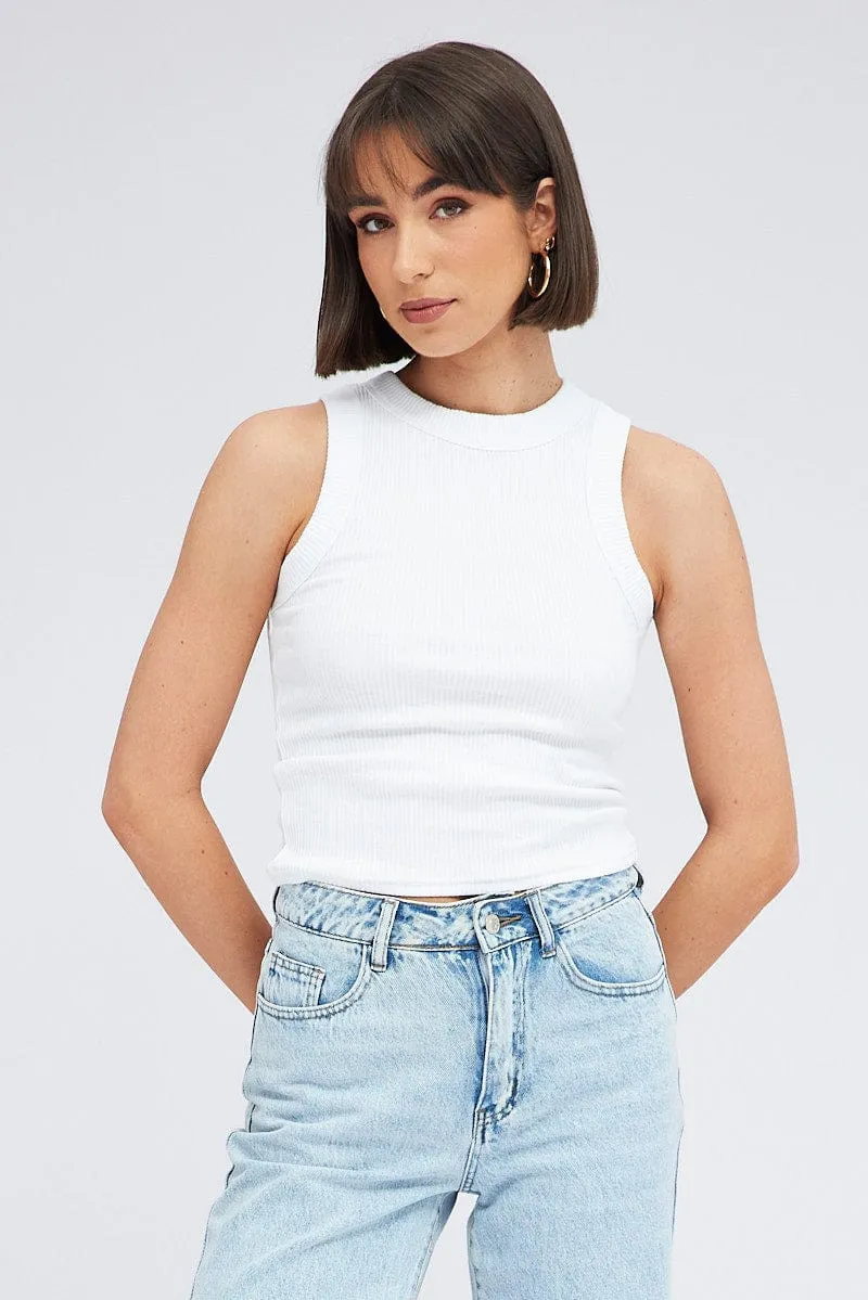 White Tank Top Sleeveless Crew Neck Washed sold by Ally Fashion