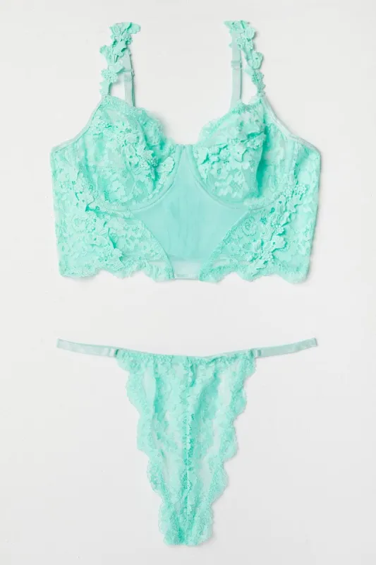 Green Floral Lace Lingerie Set sold by Ally Fashion