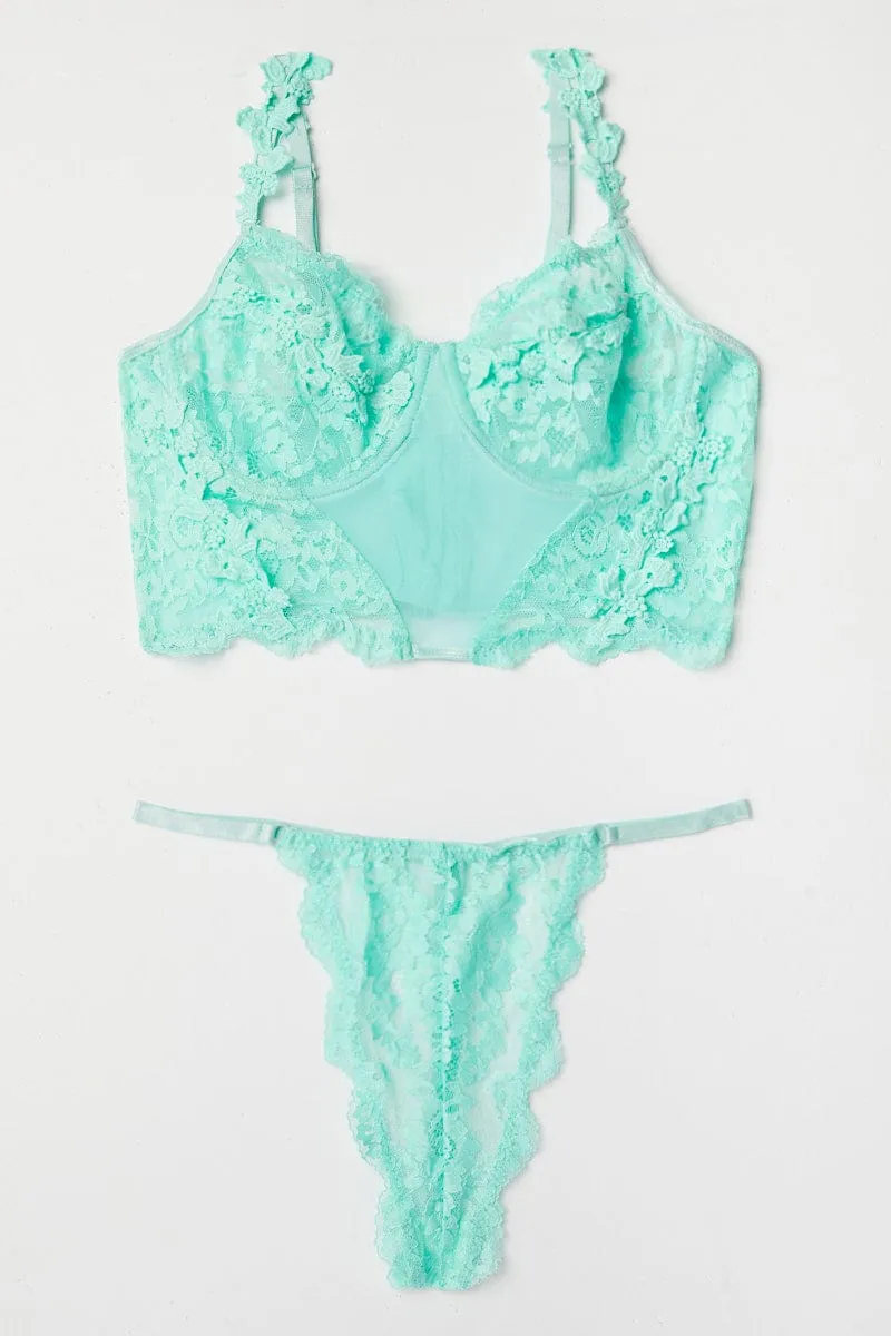 Green Floral Lace Lingerie Set sold by Ally Fashion