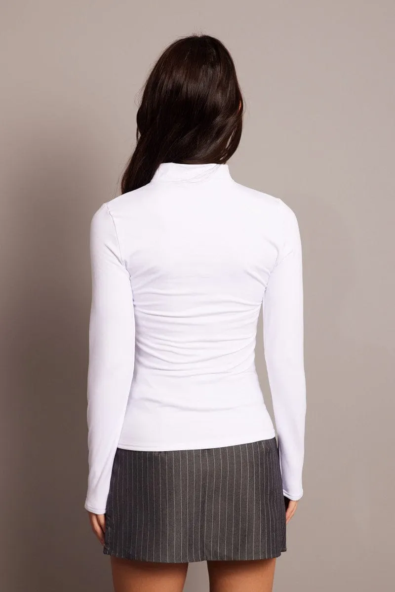 White Fleece Top Long Sleeve High Neck sold by Ally Fashion product image thumbnail 5