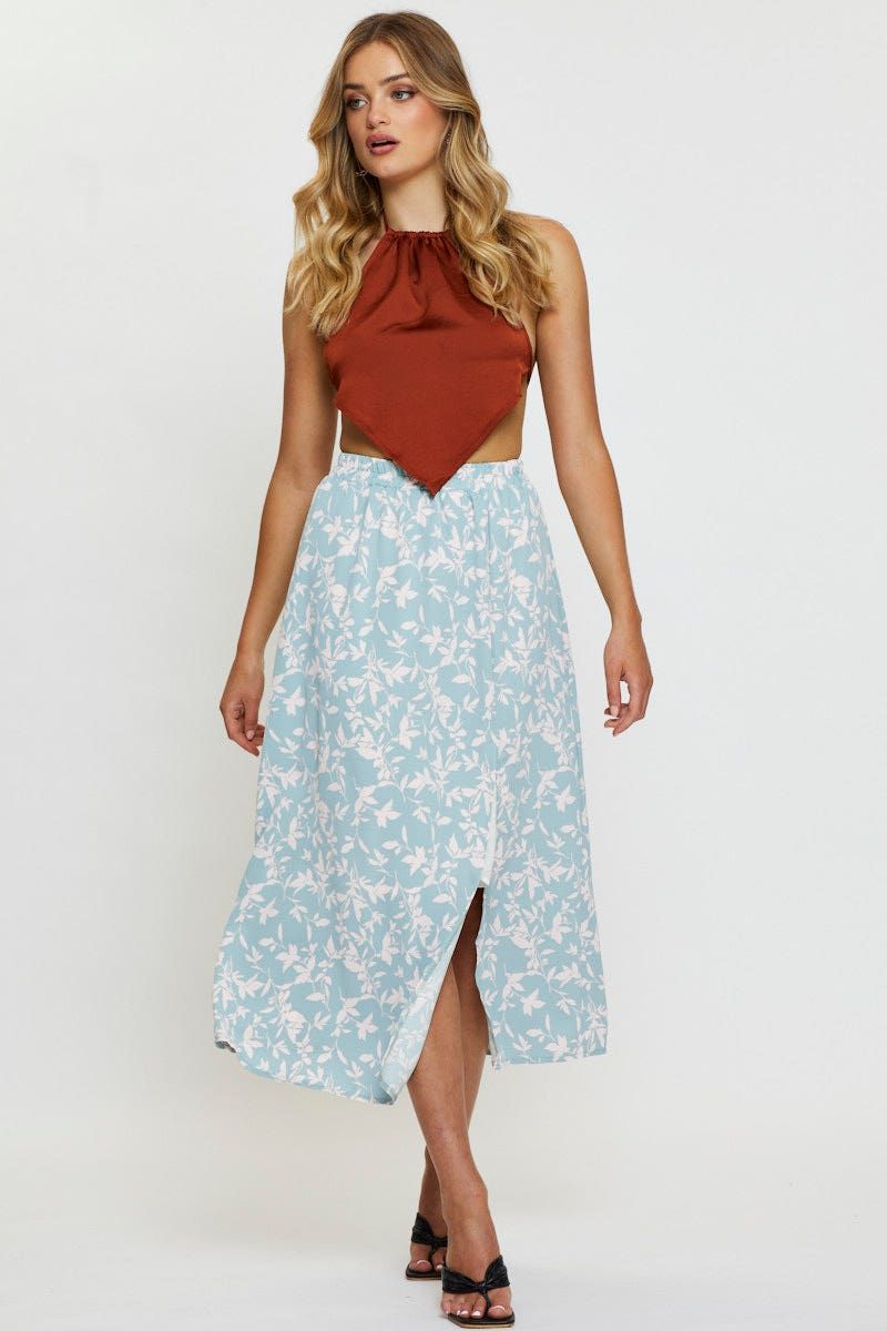 Print Midi Skirt Front Slit sold by Ally Fashion