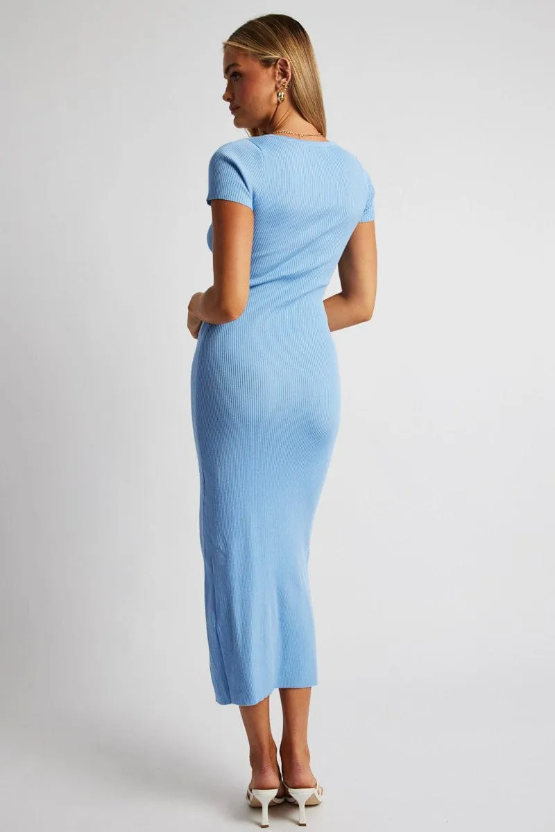 Blue Knit Dress Short Sleeve Bodycon Midi sold by Ally Fashion product image thumbnail 5