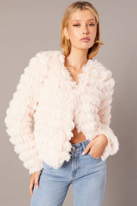 Pink Shag Faux Fur Jacket sold by Ally Fashion