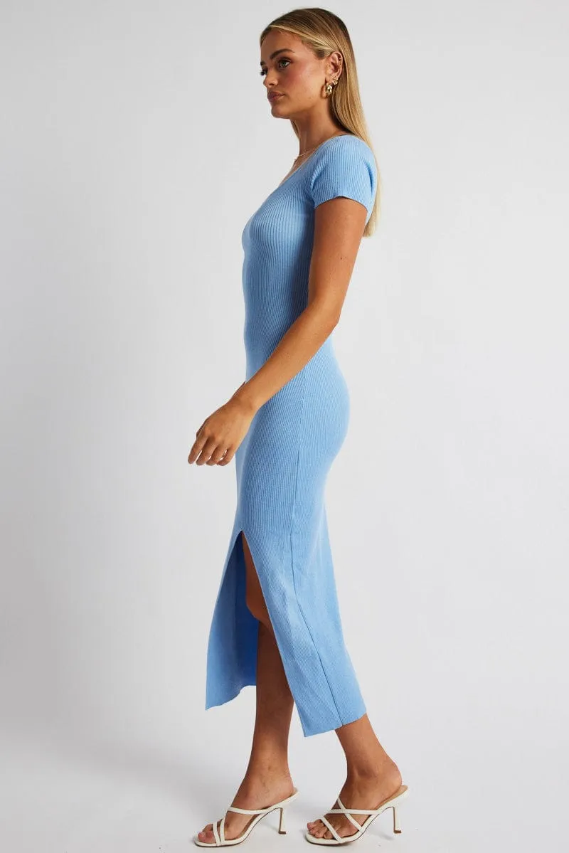 Blue Knit Dress Short Sleeve Bodycon Midi sold by Ally Fashion product image thumbnail 4