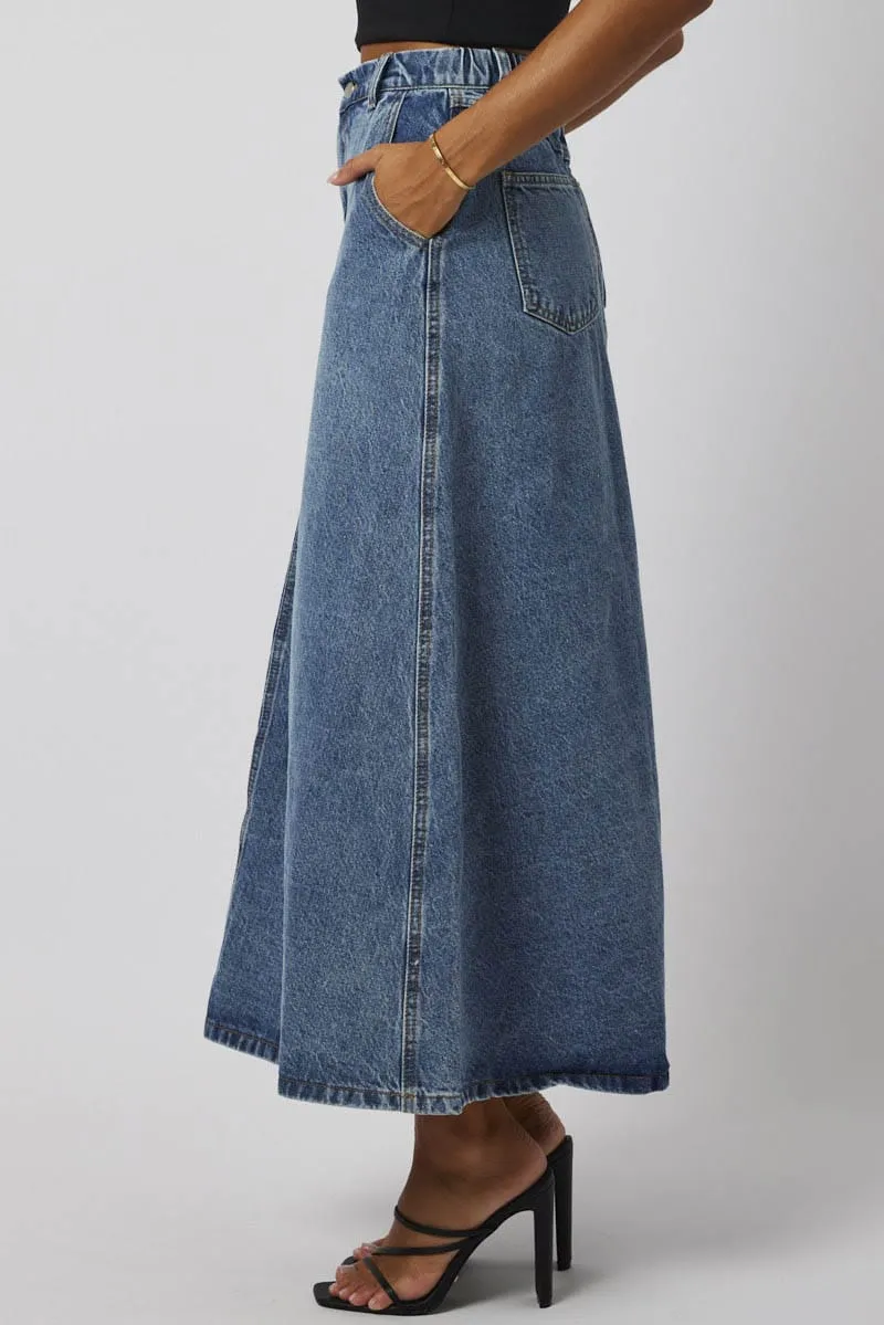 Blue Denim Skirt Maxi High Rise sold by Ally Fashion product image thumbnail 4