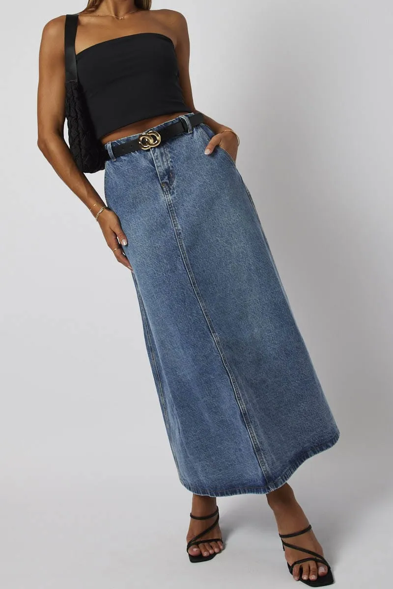 Blue Denim Skirt Maxi High Rise sold by Ally Fashion