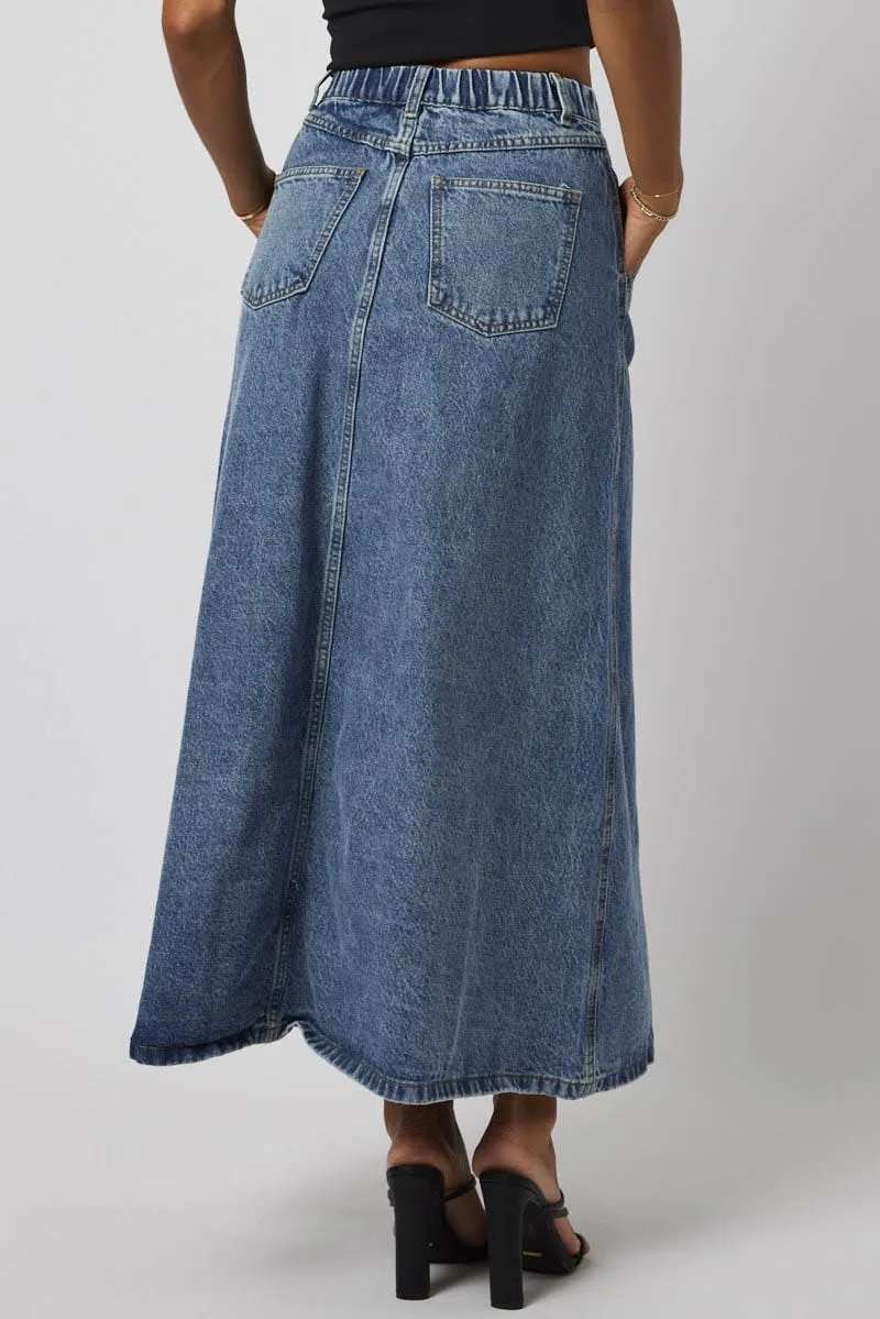 Blue Denim Skirt Maxi High Rise sold by Ally Fashion product image thumbnail 5