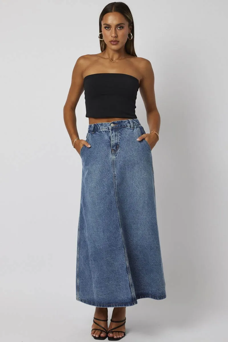 Blue Denim Skirt Maxi High Rise sold by Ally Fashion product image thumbnail 2