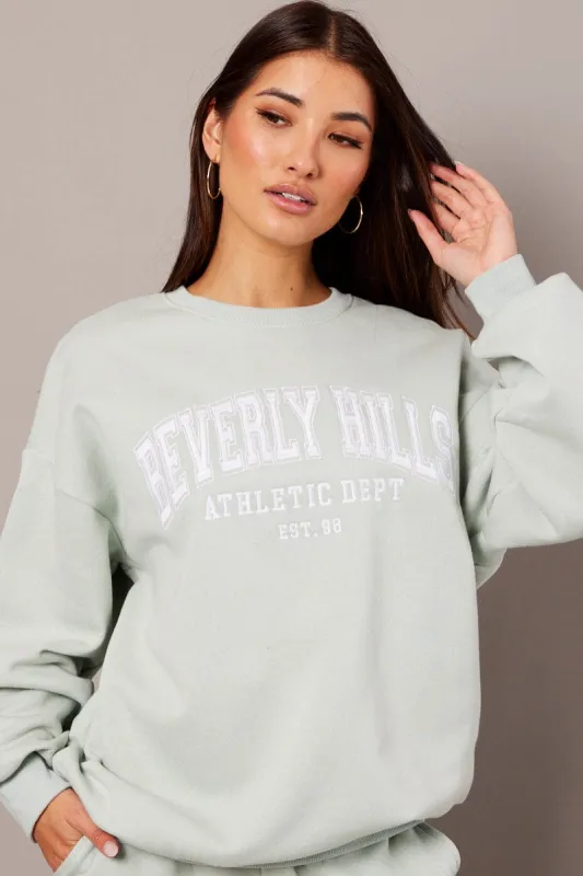 Green Graphic Sweater Long Sleeve sold by Ally Fashion
