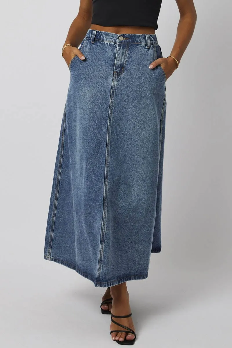 Blue Denim Skirt Maxi High Rise sold by Ally Fashion product image thumbnail 3