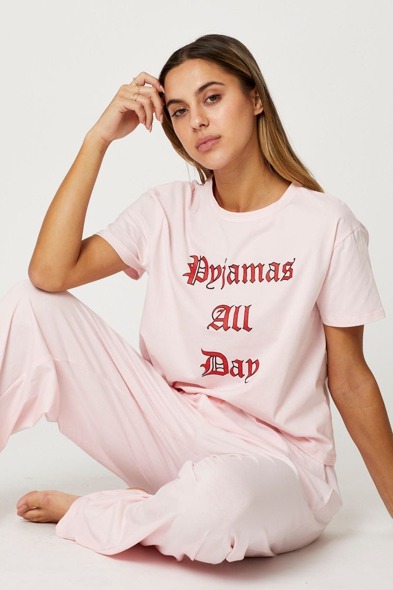 Pink Slogan Long Leg Pyjama Set sold by Ally Fashion product image thumbnail 2