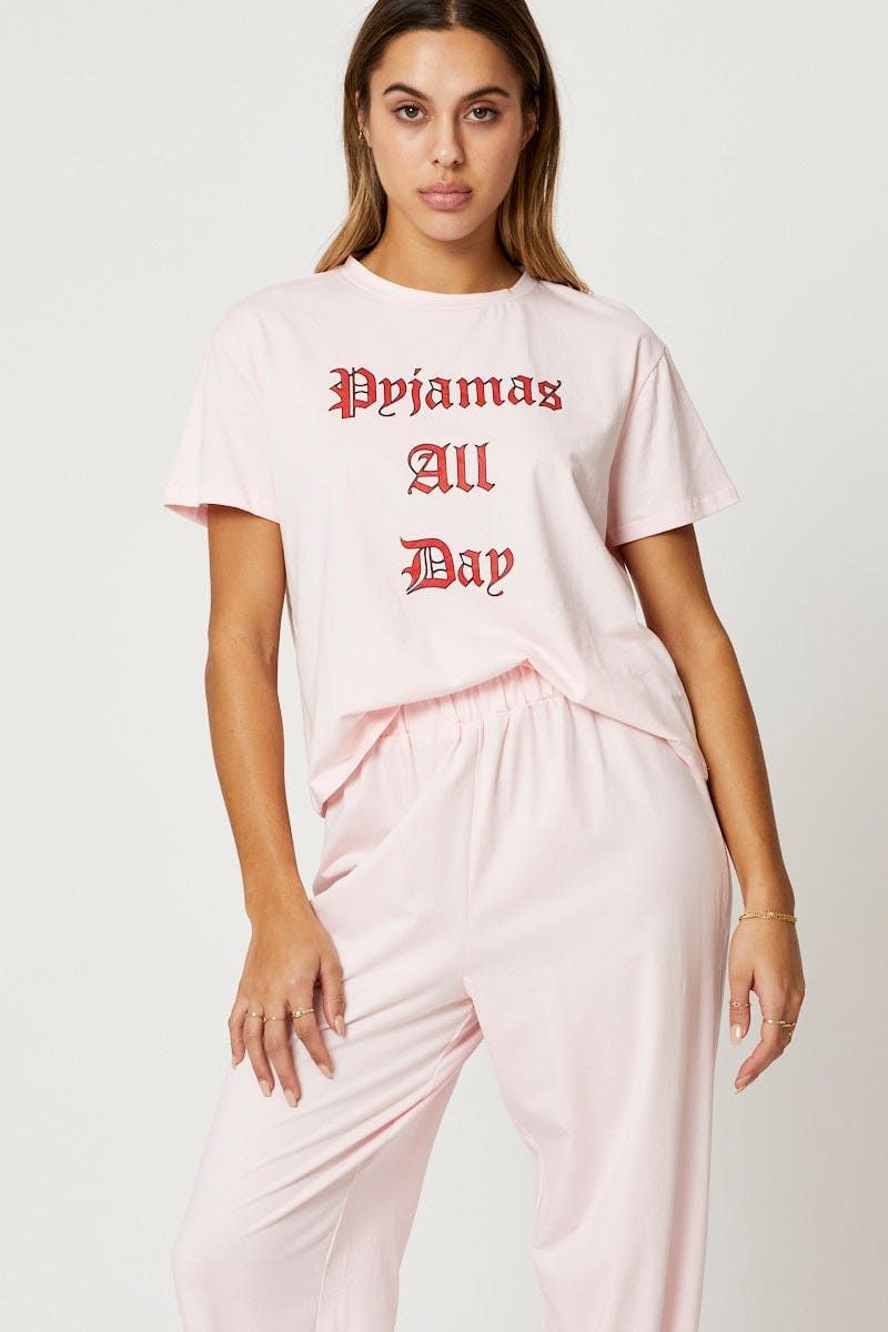 Pink Slogan Long Leg Pyjama Set sold by Ally Fashion product image thumbnail 5