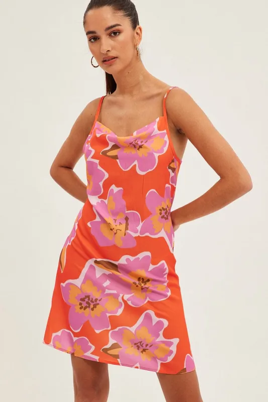 Orange Print Cowl Neck Mini Dress sold by Ally Fashion