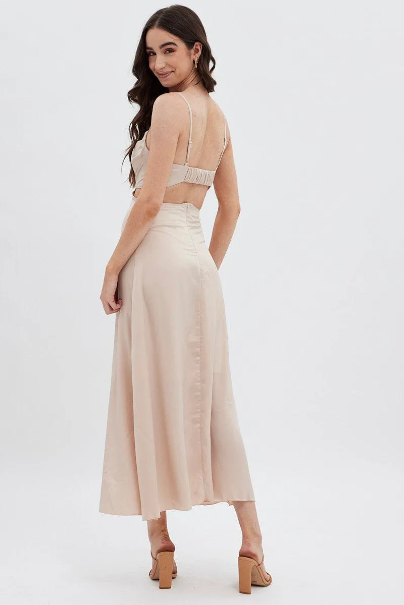 Beige Midi Dress Evening Cowl Neck sold by Ally Fashion product image thumbnail 5