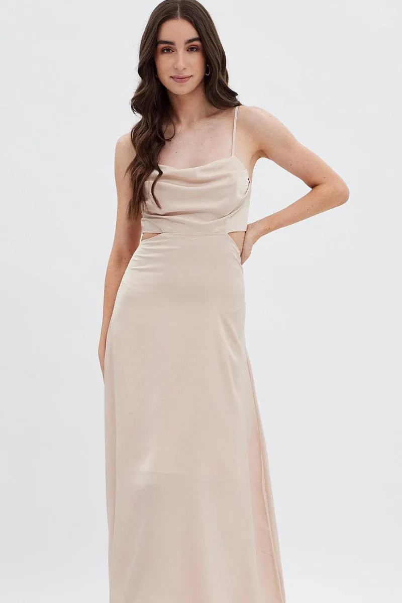 Beige Midi Dress Evening Cowl Neck sold by Ally Fashion product image thumbnail 2