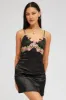 Black Slip Dress Satin Flower Embroidery Applique sold by Ally Fashion