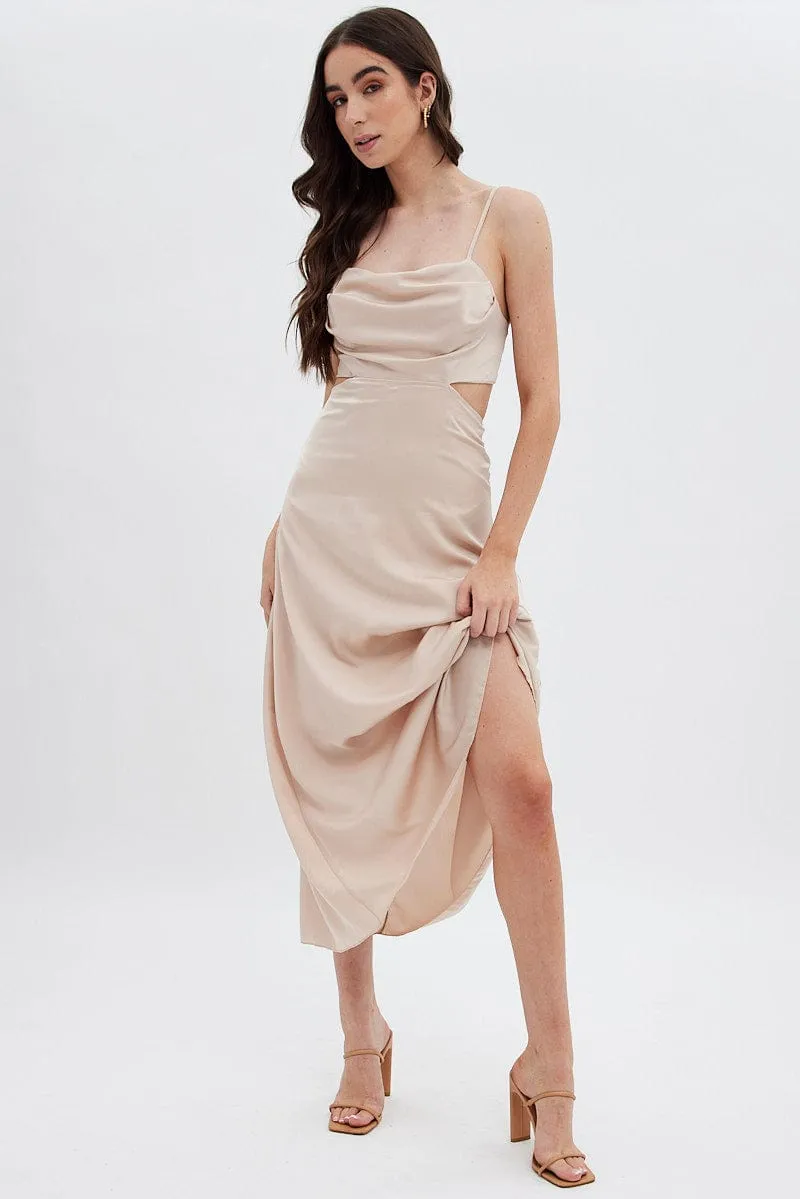 Beige Midi Dress Evening Cowl Neck sold by Ally Fashion product image thumbnail 3