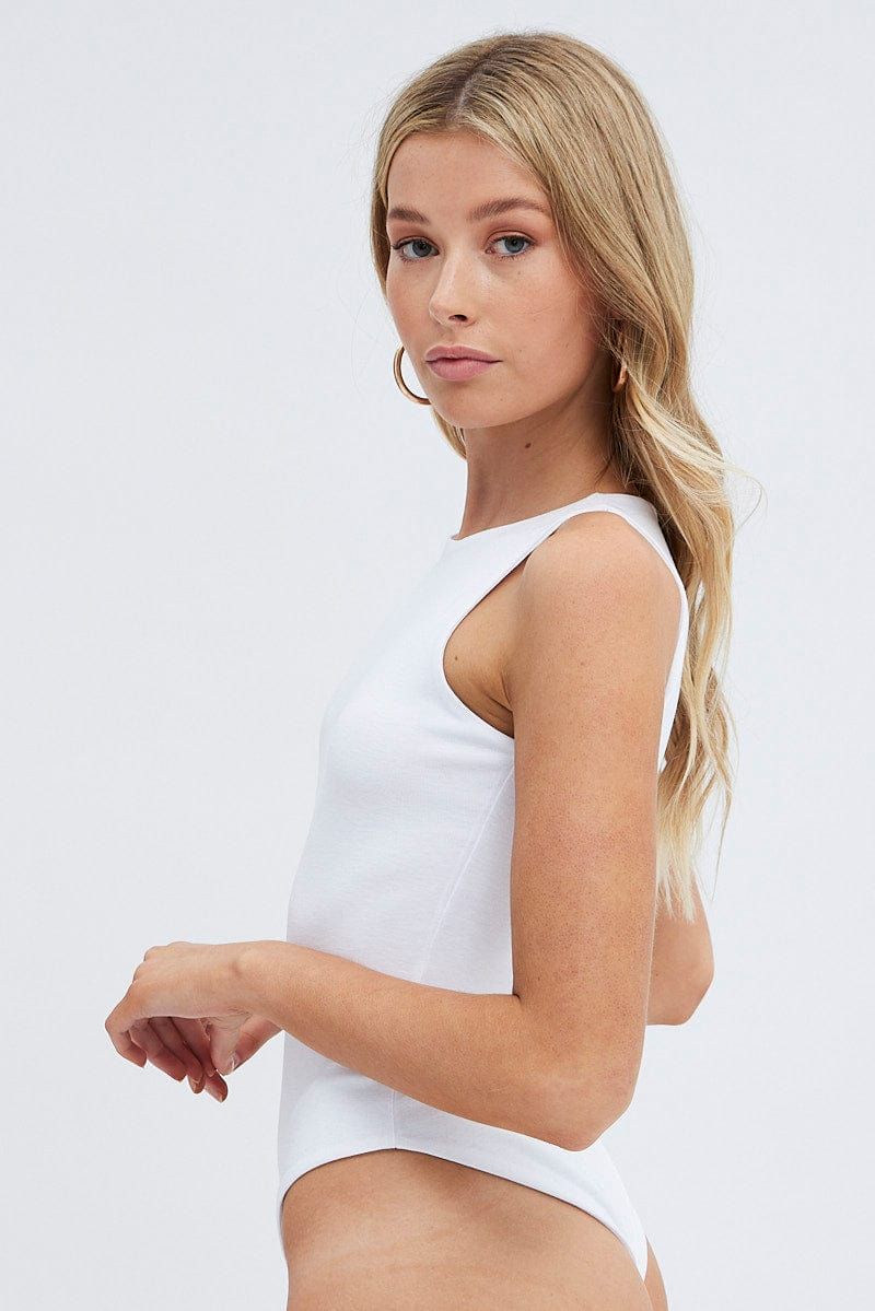 White Round Neck Sleeveless Bodysuit sold by Ally Fashion product image thumbnail 2