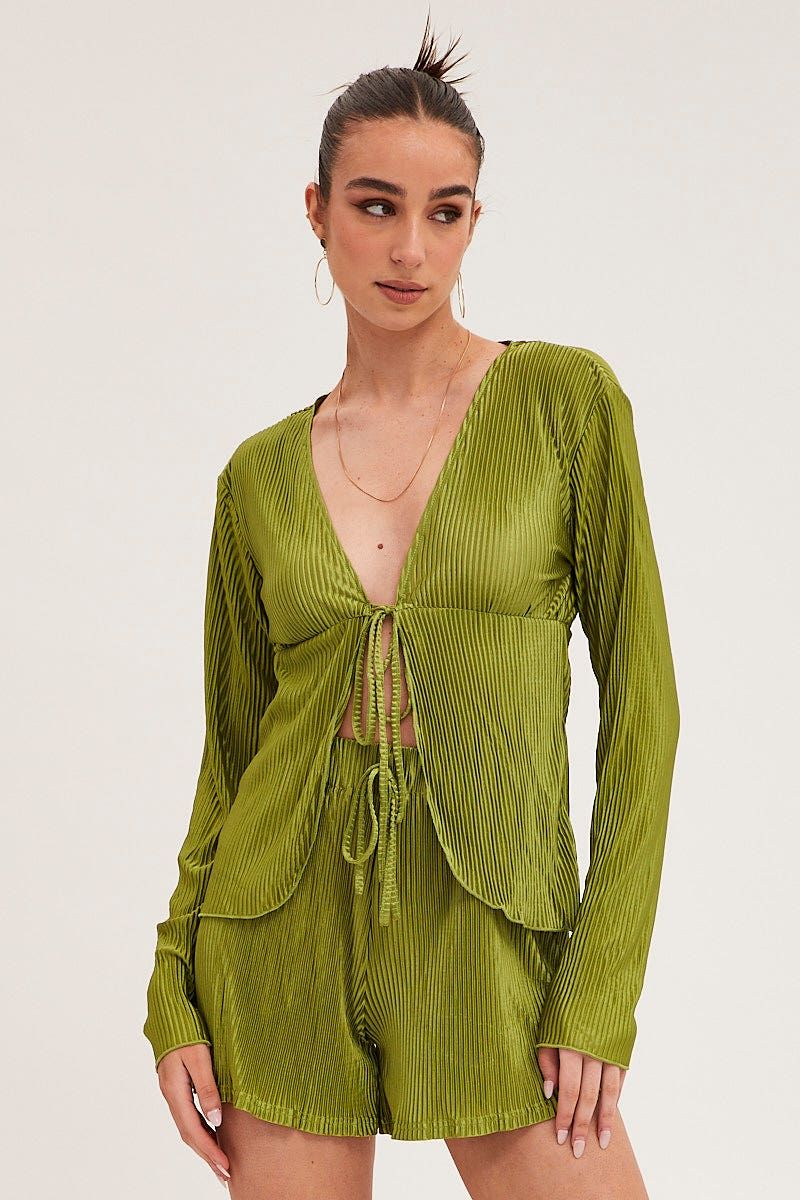 Green Tie Front Long Sleeve Top sold by Ally Fashion product image thumbnail 4