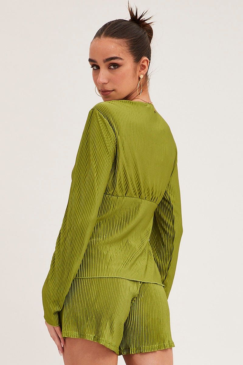 Green Tie Front Long Sleeve Top sold by Ally Fashion product image thumbnail 5