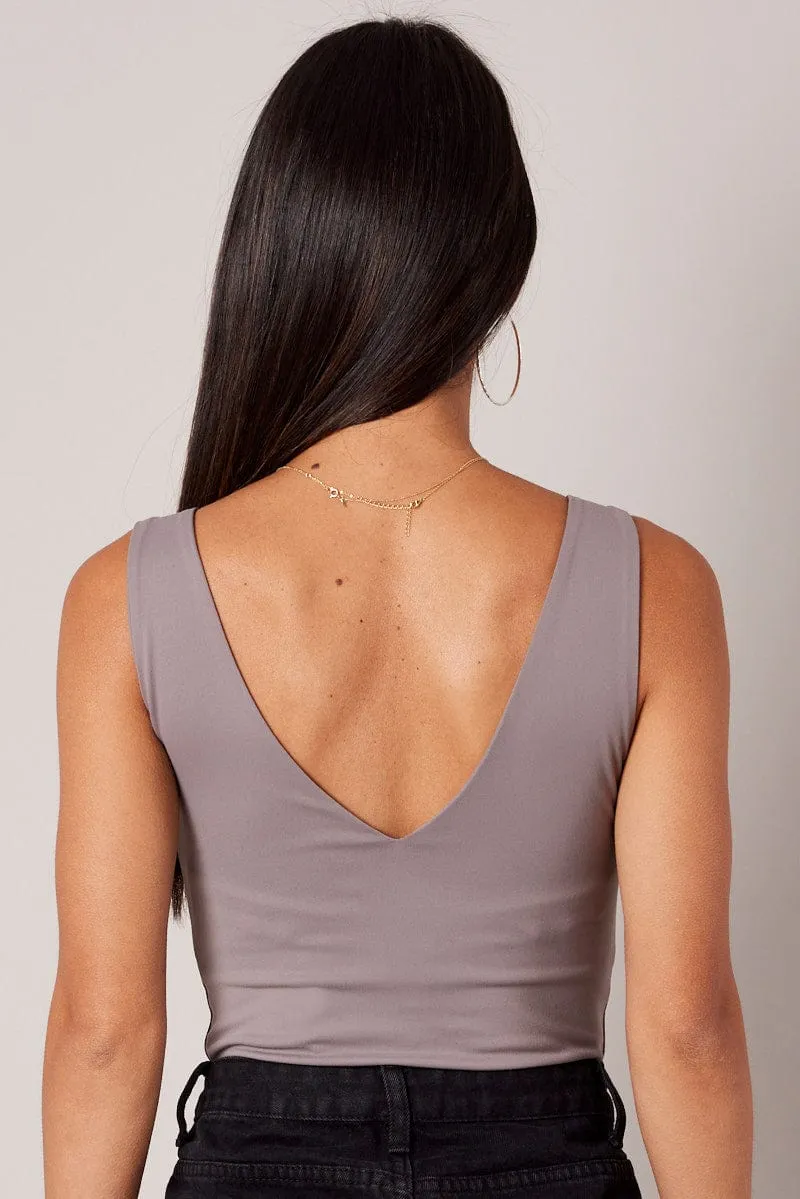 Brown Supersoft Bodysuit Sleeveless V Neck sold by Ally Fashion product image thumbnail 5