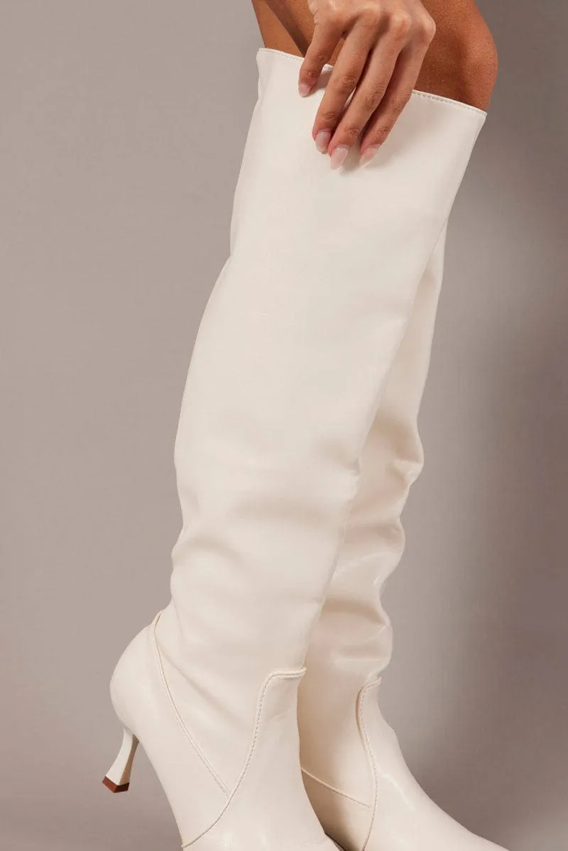 White Heeled Knee High Boots sold by Ally Fashion product image thumbnail 2