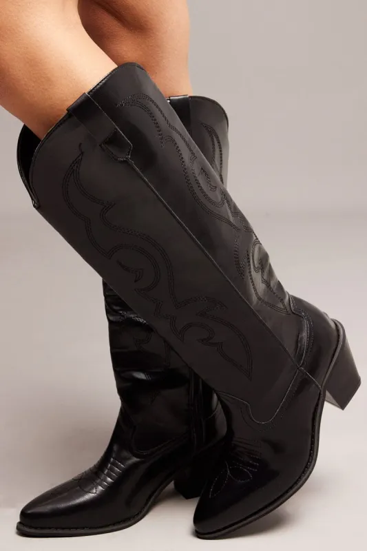 Black Embroidered Western Boots sold by Ally Fashion