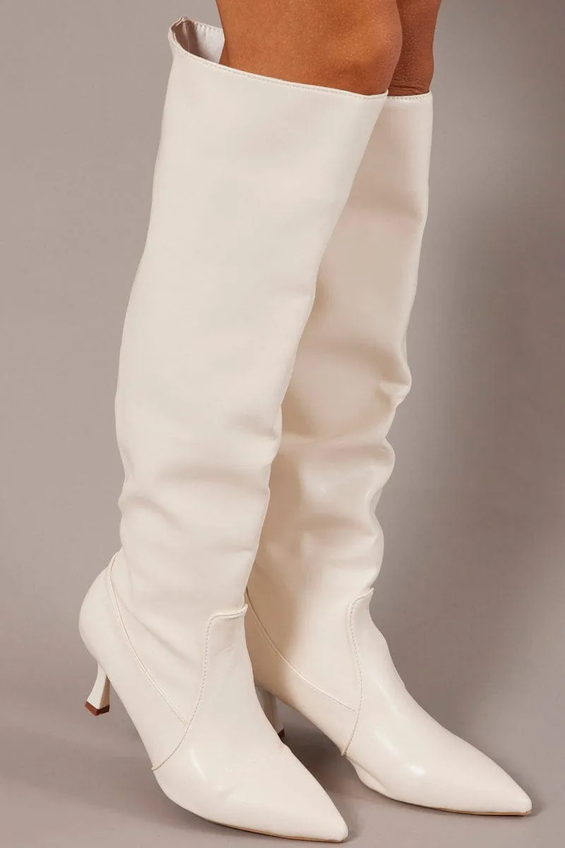 White Heeled Knee High Boots sold by Ally Fashion
