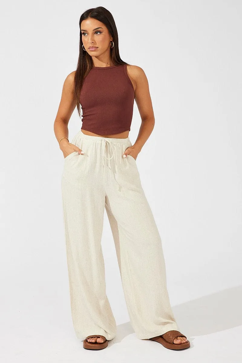 Beige Wide Leg Pants High Rise sold by Ally Fashion product image thumbnail 3